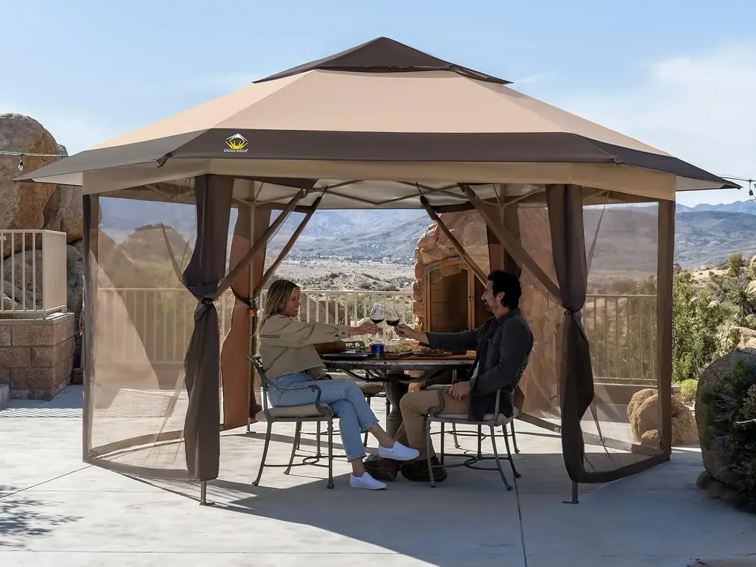 13x13 Pop up Gazebo with Mosquito Nettings, Patented Center Lock 6-Sided Portable Gazebo, 300D Silver-Coated Fabric UV Resistant