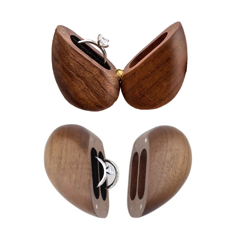 Elegant Heart Shaped Walnut Wood Jewelry Box for Engagements Wedding Anniversaries Travel Jewelry Box Heart Rings Dropship