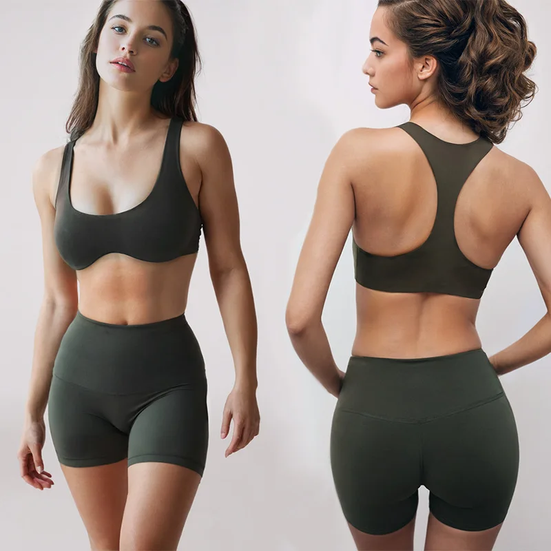 

Women 2 Pcs Yoga Set Hollow Back Sports Bra+Hip Lifting Sports Shorts Workout Set Seamless Fitness Gym Set Sportswear Tracksuit