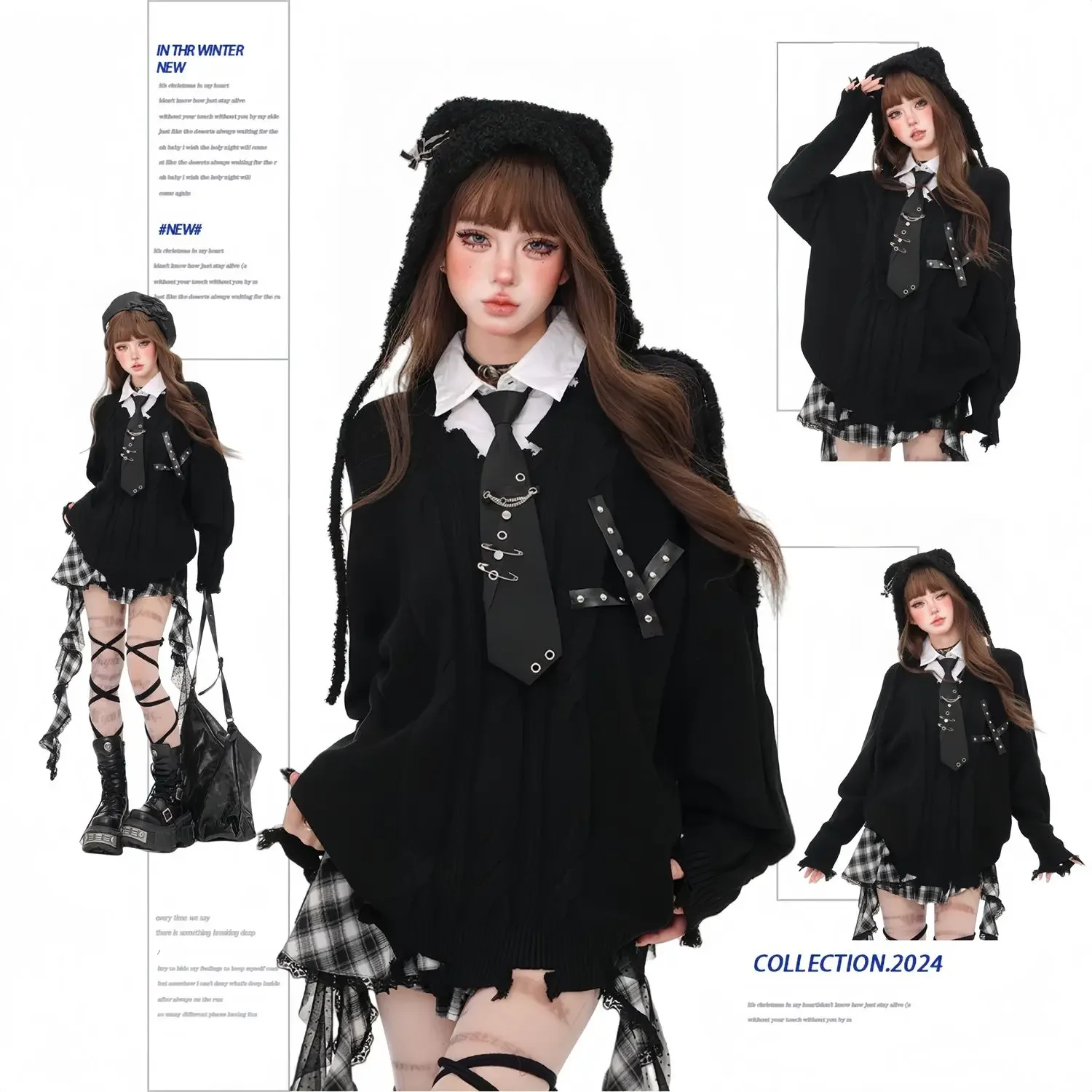 

College Soft Sticky Sweater Goth Harajuku Women Loose Black Pullovers American Lazy Style 2025 Autumn Winter New sh1008