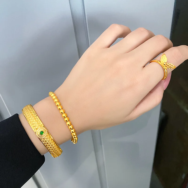 Gold Shop Same Style 9999 24K Real Gold Women's Gold Bracelet with Open Thread Gold Setting, Girlfriend Mother Gift, Exquisite J