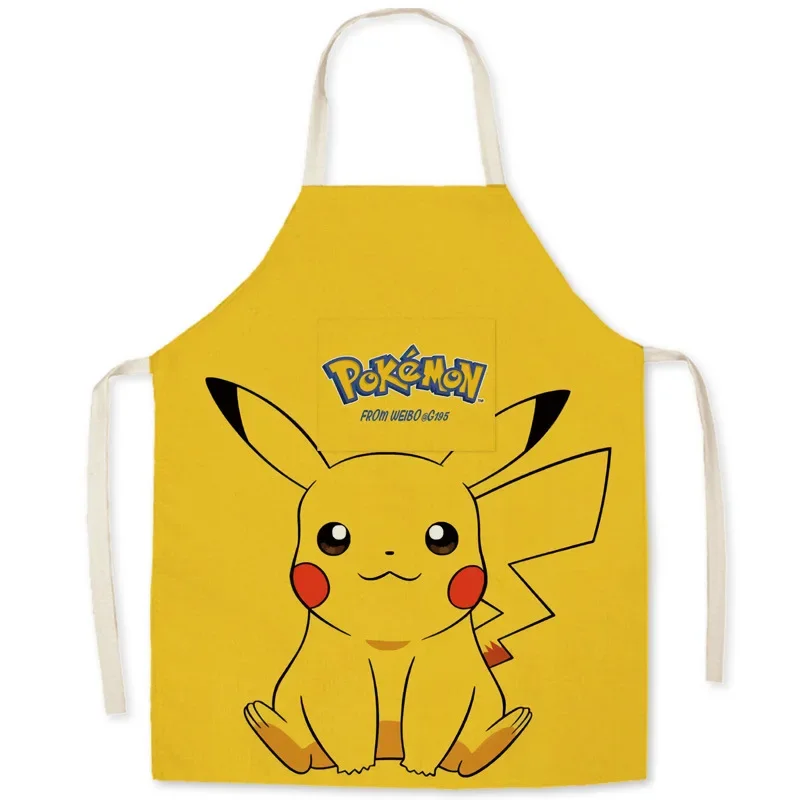 Pokemon Apron Pikachu Imitation Linen Apron Home Kitchen Cooking Housework Adult Children Animation Cartoon Apron