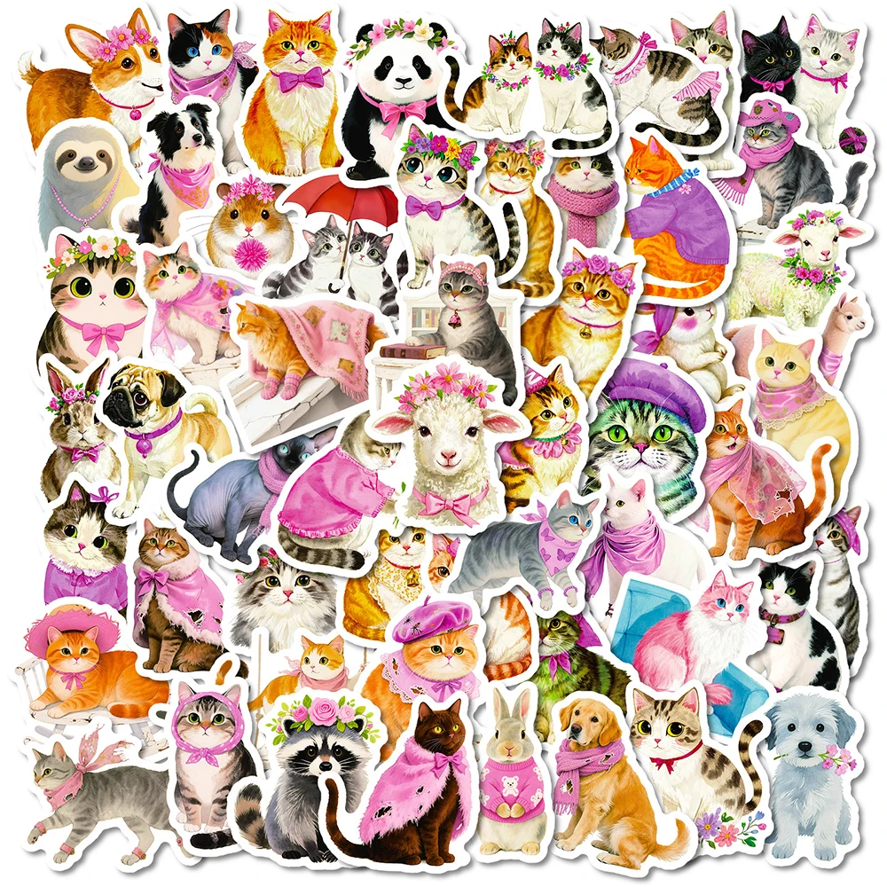 

10/30/56pcs Kawaii Creative Animal Cartoon Stickers Cute Cat Dog Sticker Scrapbooking Phone Luggage Waterproof Decals Decoration
