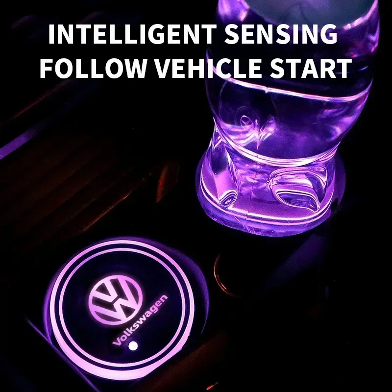 1/2pcs Car USB Charging Luminescent Cup Pad Interior Atmosphere Lamp For Volkswagen GTI Golf Caddy Passat B5 B8 Touran Polo