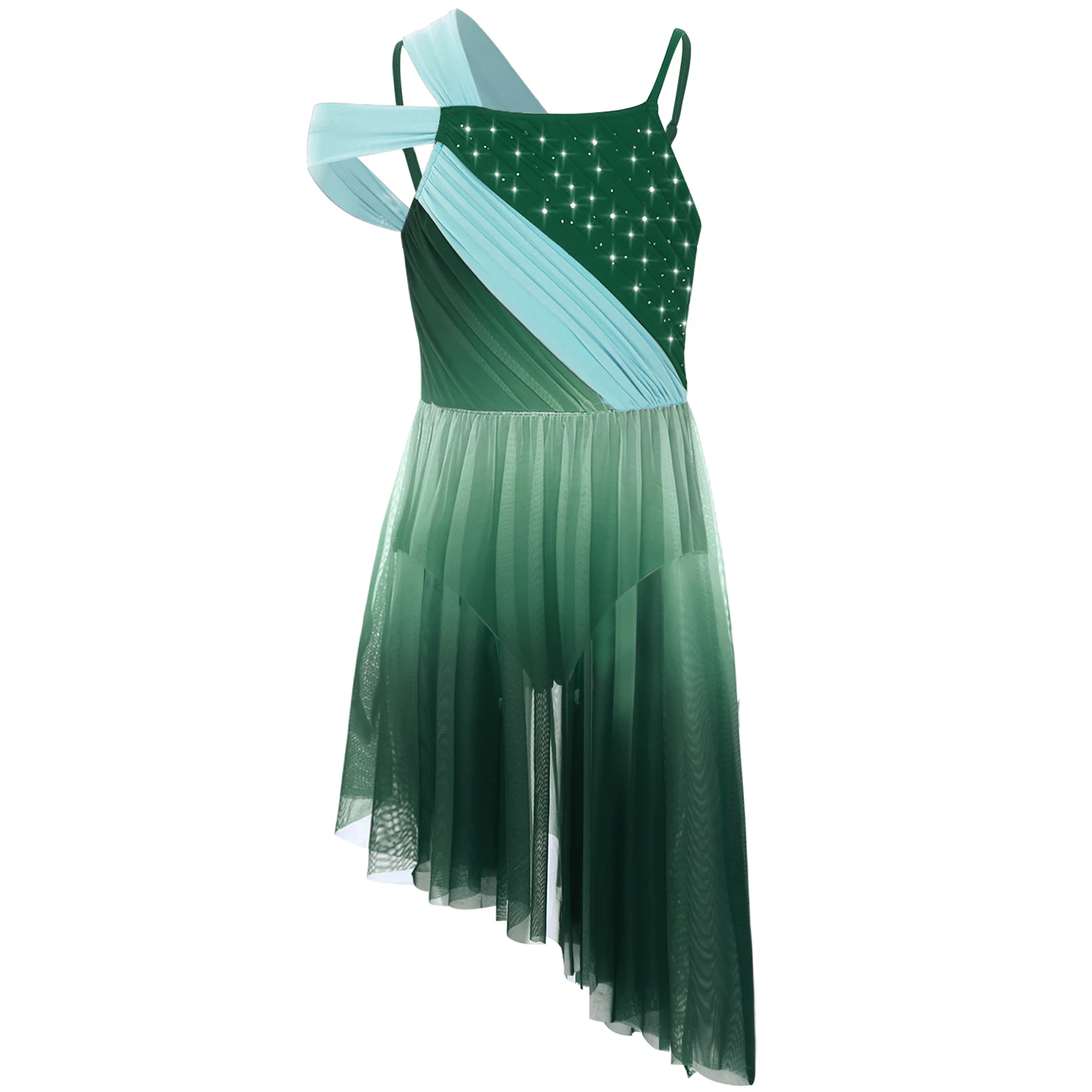 

‌Elegant Girls Lyrical Dance Costume Gradient Color Sparkly Rhinestones Dress Dancewear for Stage Performances Special Events