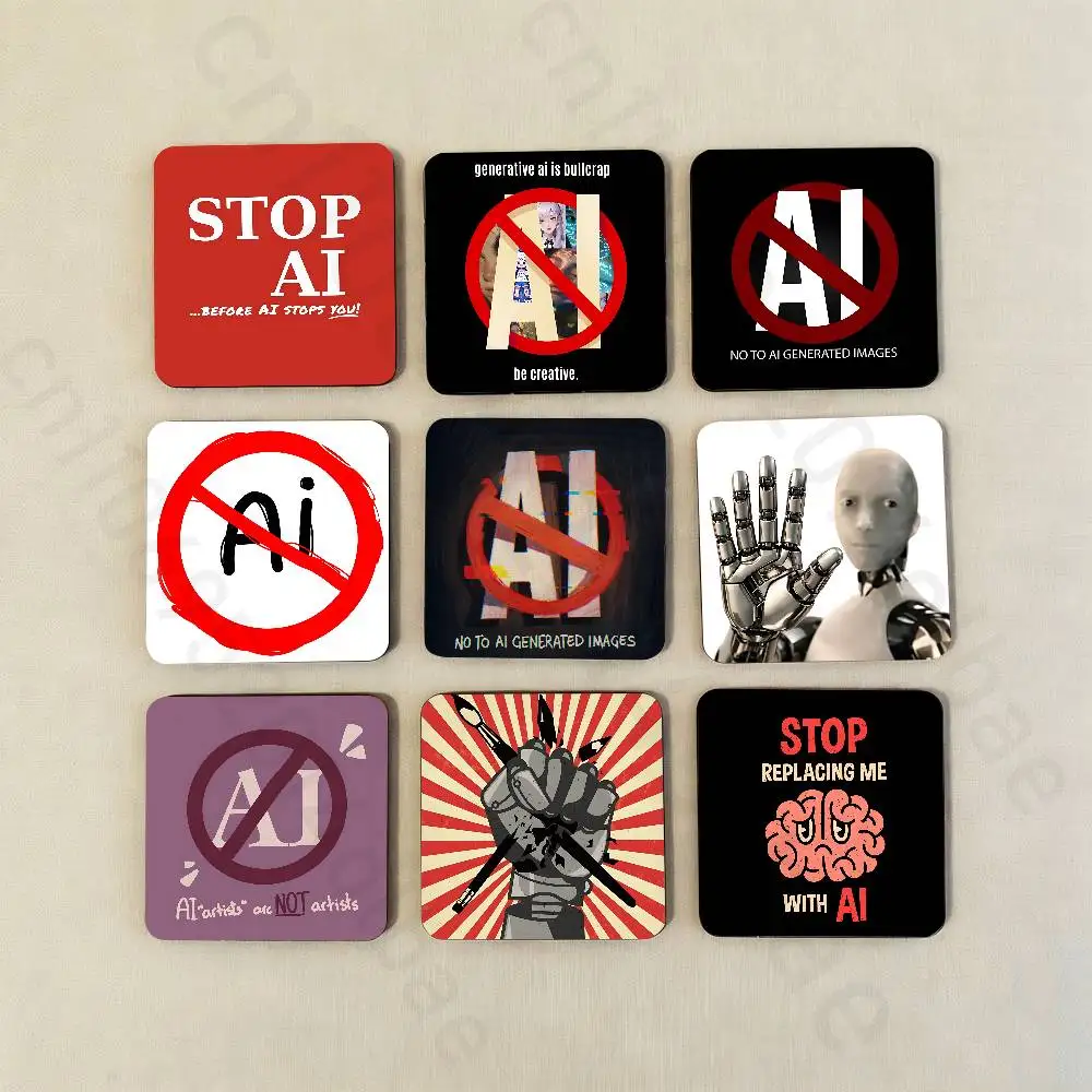 STOP AI Against AI  Fridge Magnet Personalized Magnetic Durable Plastic Square Picture Surface Fridge Magnets