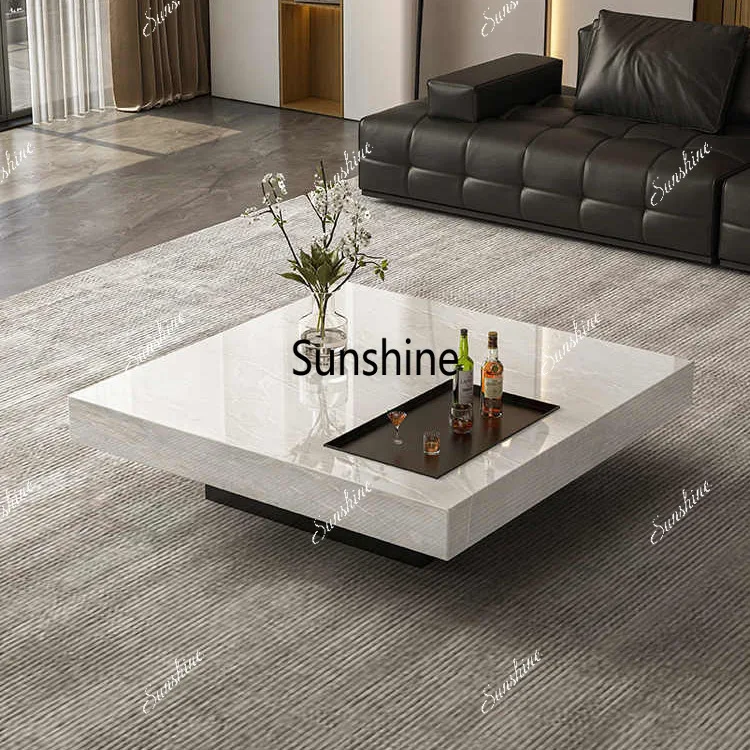 Mesa de Centro de Piedra Natural de Lujo, Mesa de Centro de Mármol de Lujo Ligero, Mesa de Centro de Jade Kali Ice de Alta Gama, Nueva Mesa Cuadrada Colgante Minimalista para el Hogar