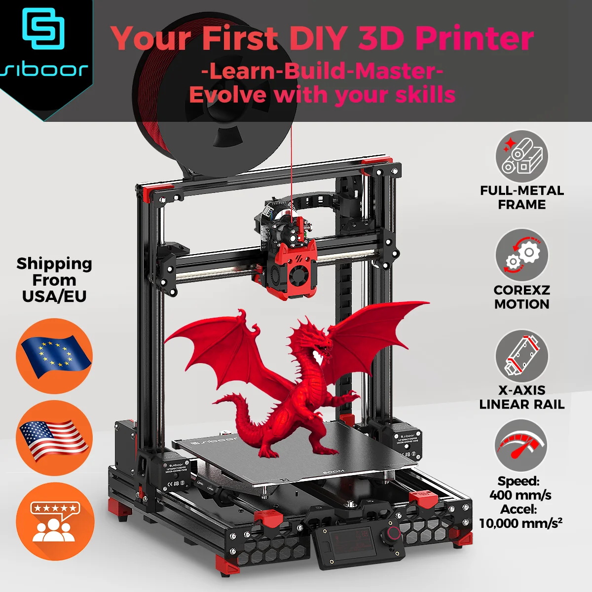 

DIY 3D-принтер с цельнометаллической рамой, высокоскоростная печать 400 мм/с, комплект SIBOOR BOOM, сборочный набор CoreXZ 3D-принтера, 220 x 220 x 220 мм