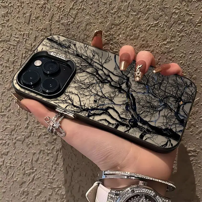 Sketch Black Tree Branches Phone Case for Samsung Galaxy S25 S24 S23 S22 S21 S20 Note20 FE Ultra Plus 4G 5G Anti Fall Back Cover