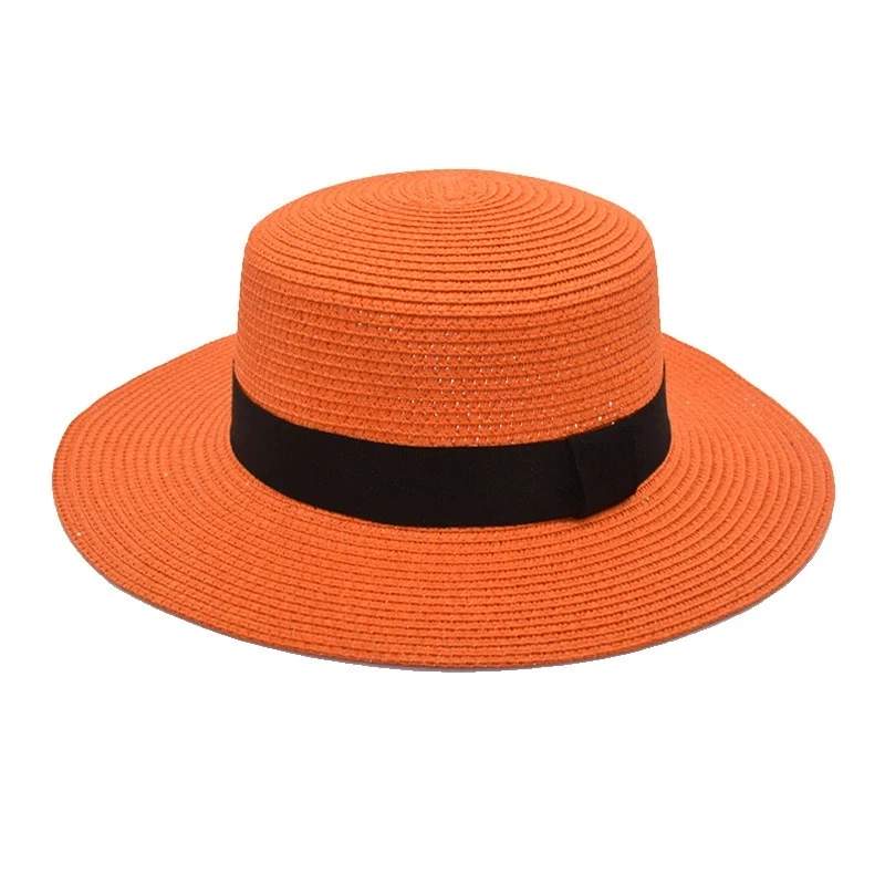 Sommer Sonnenschutz Strand Strohhut mit flacher Krempe Stroh gewebter Sonnenschutzhut Strandhut mit breiter Krempe – Detail 8