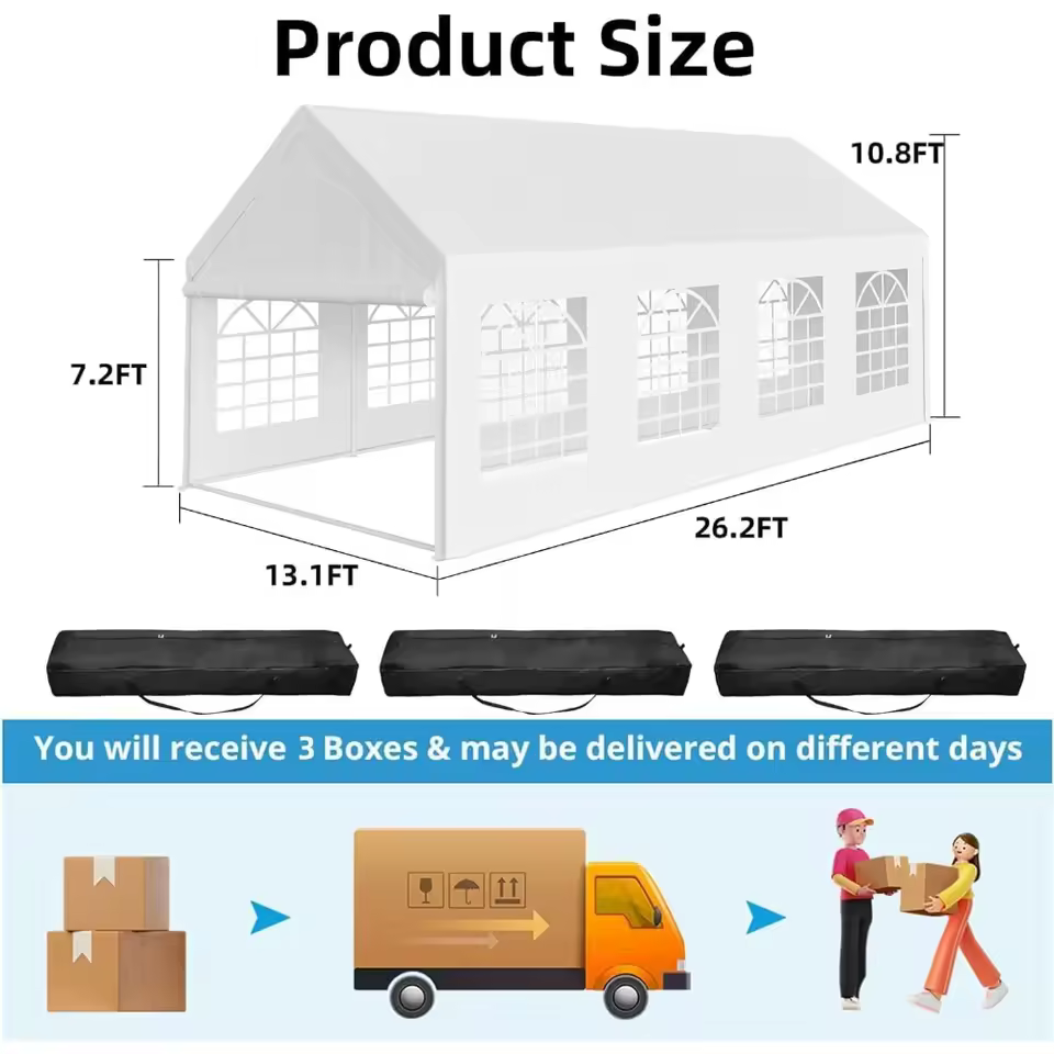 13X26 FT Party Tent Heavy Duty, Outdoor Large Wedding Tent Event Shelter with Removable Sidewalls, Outdoor Canopy Galvanized - AliExpress