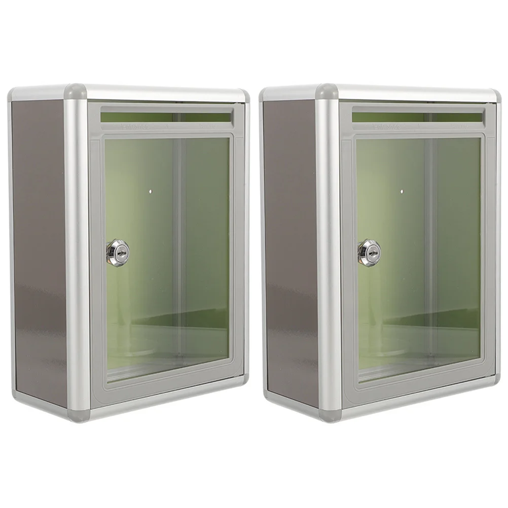 2Pcs Transparent Letter Box Metal Wall Mounted Mailbox with Lock for Office Home Use Suggestion Box for Classrooms Public Places