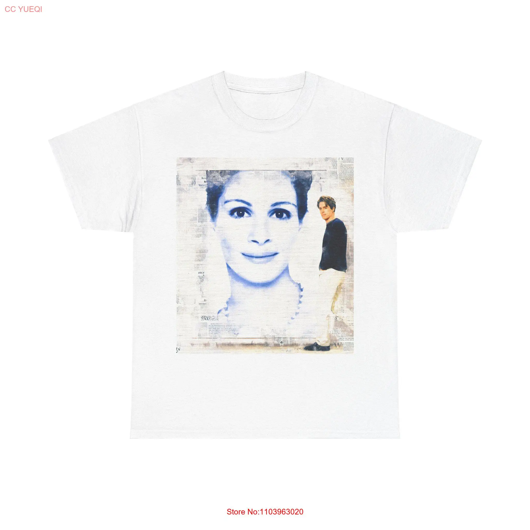 Notting Hill romantic movie fan art Julia Roberts Hugh Grant Fit T Shirt long or short sleeves