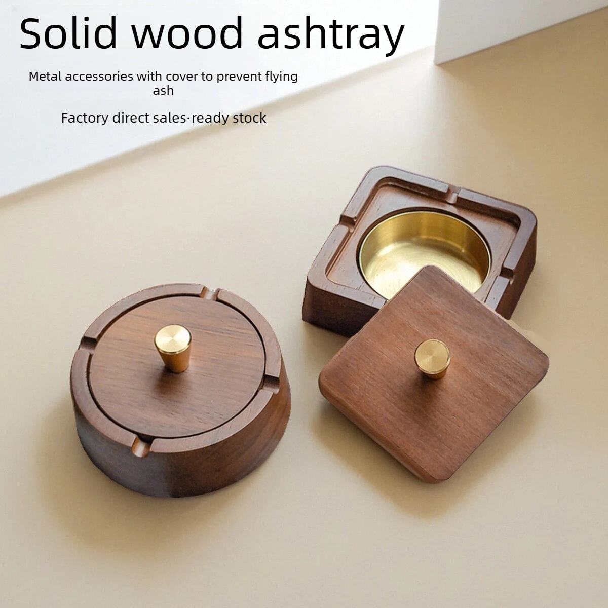 Creative Wooden Ashtray High-end Living Room Home Office Solid Wood Ashtray with Lid To Prevent Flying Ash Portable Ashtray