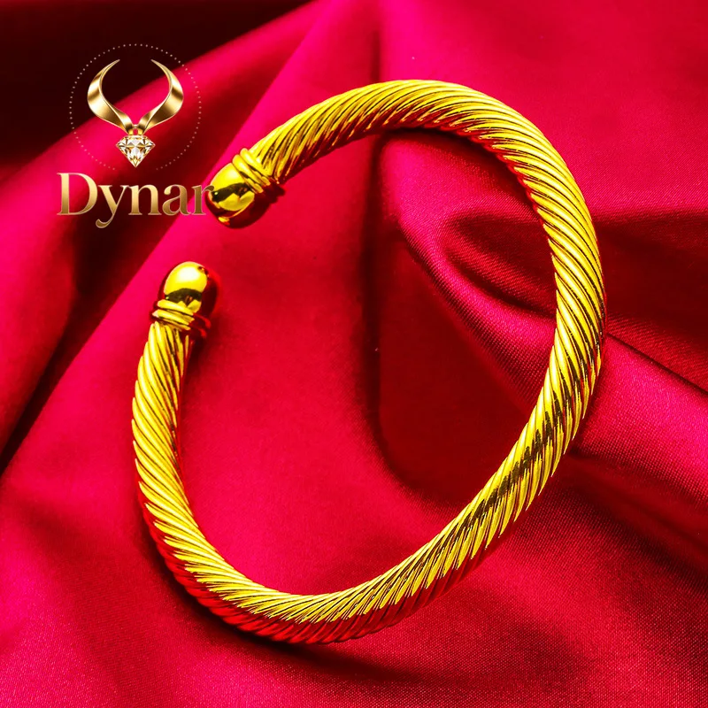 Dynar Jewelry   24K Gold 6mm Twisted Open Bangle | AU999 Pure Gold, 3D twisted pattern, adjustable opening, elegant and lively f