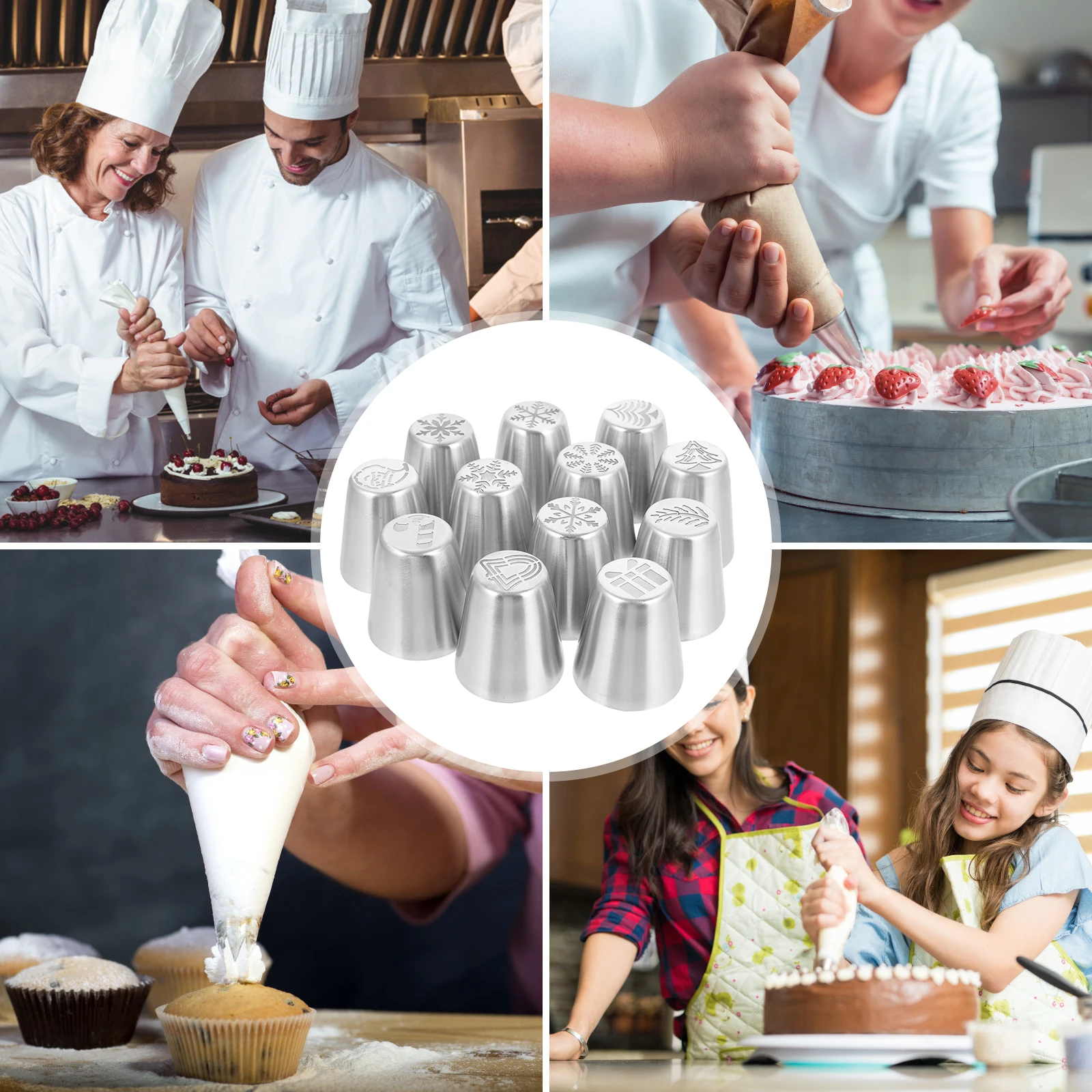 

12pcs Cake Nozzles Stainless Steel Baking Tools Pastry Tip Cookie Decorations Anti Rust Lightweight Portable Storage