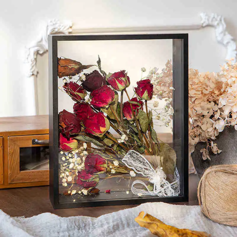 Wooden Transparent Flower Frame, Double Plexiglass Design