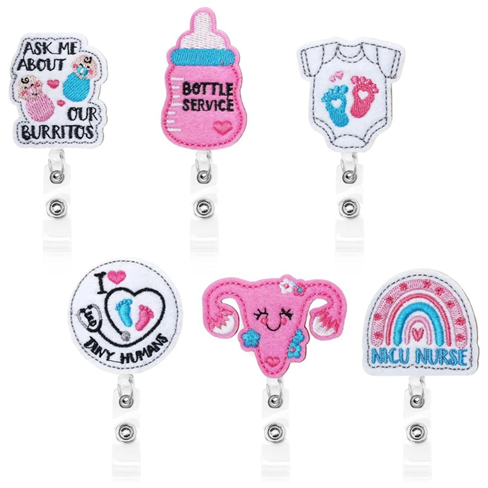 A29F-6 Pcs Labor And Delivery Nurse Felt Badge Reels NICU Nurse Retractable Cute Badge Holder With Alligator Clip