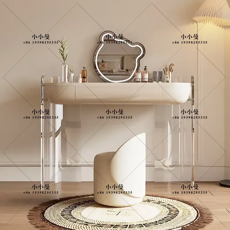 Nordic Vanity Table with Mirror and Drawer Natural Wood Makeup Desk Organizer Bedroom Furniture for Adults