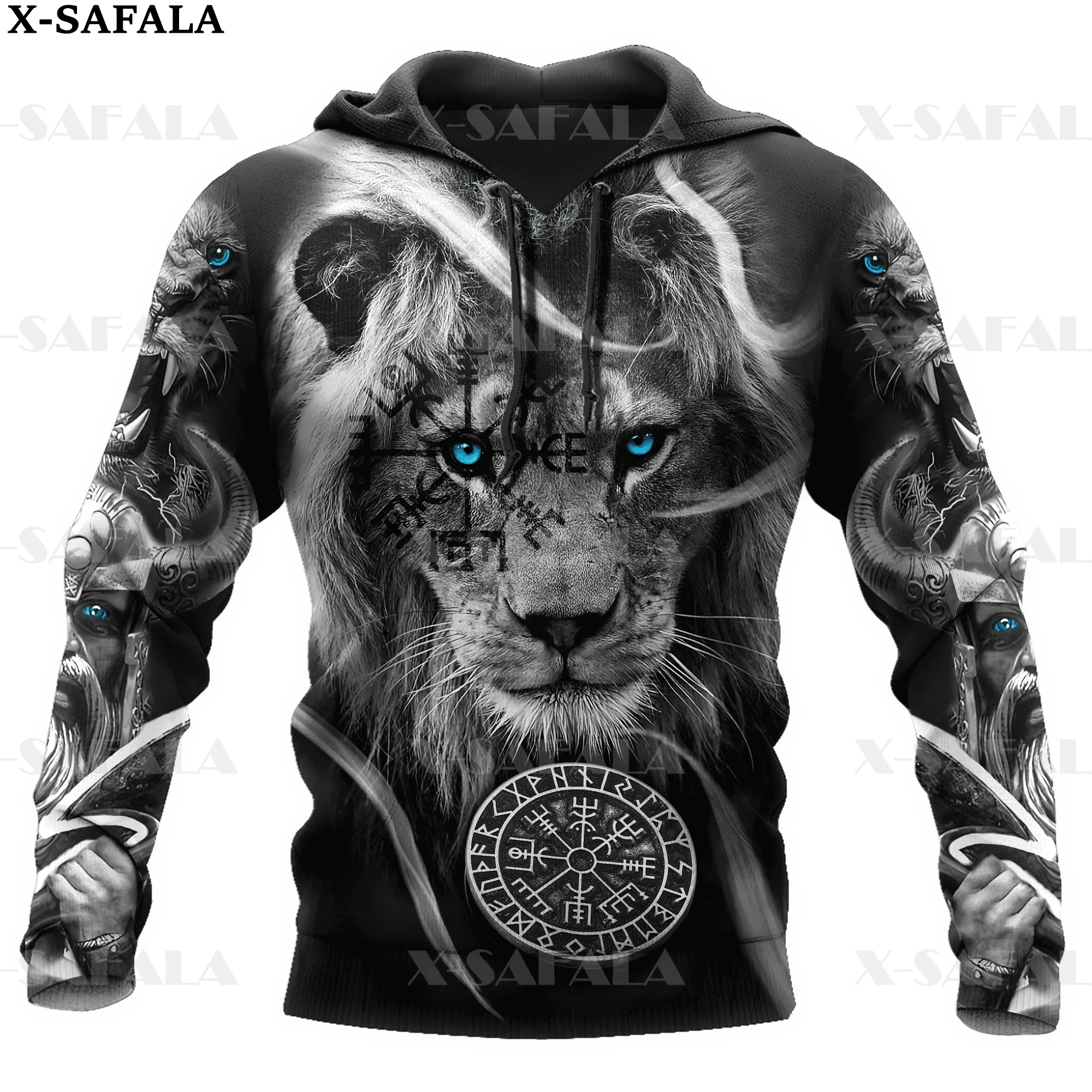 Celtic Dragon Tattoo Fenrir Odin's Viking Lion/Bear 3D Printe Hoodie Man Female Zipper Pullover Sweatshirt Hooded Jersey-7