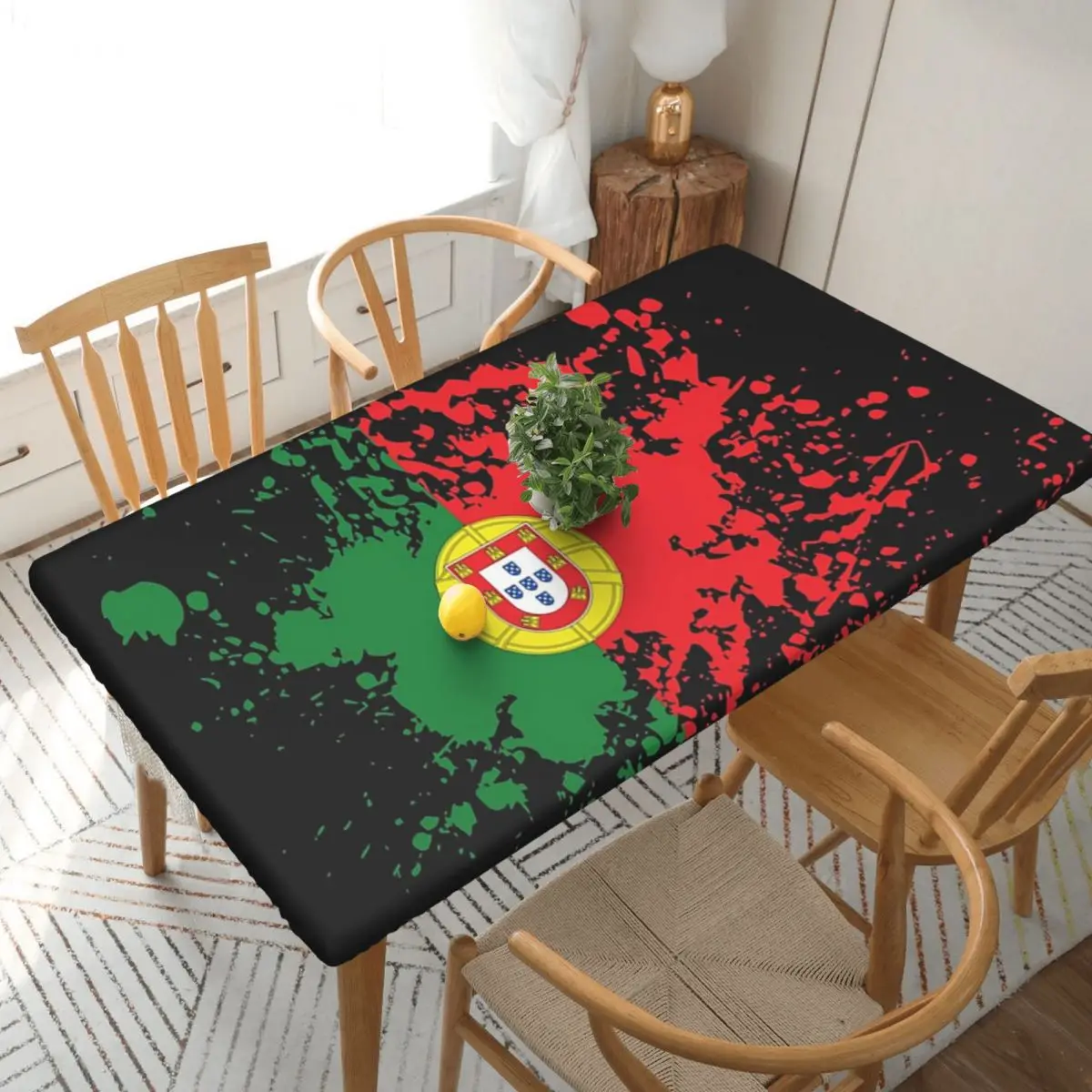 Mantel rectangular personalizado con la bandera de Portugal, cubierta de mesa a prueba de aceite para eventos de comedor
