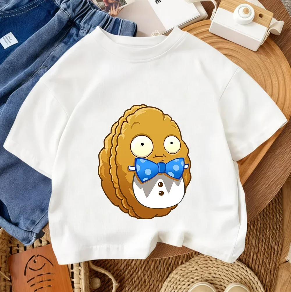 Kids Casual Tee Street Fashion Plants Vs Zombies Popular Cartoon Print For Boys Girls Summer Soft Comfort Tops 3-14 Age