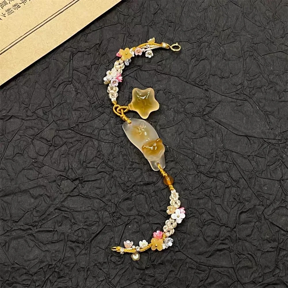 Osmanthus Ice Transparent Orange Cat Star Acrylic Bracelet with New Chinese Design Sweet Flower Weaving Handmade for Best Frends