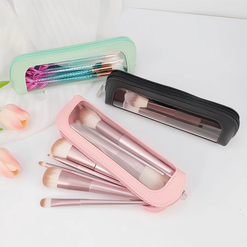 Small Clear PU Leather Travel Makeup Bag Portable Transparent Waterproof Cosmetic Organizer Pouch with Zipper