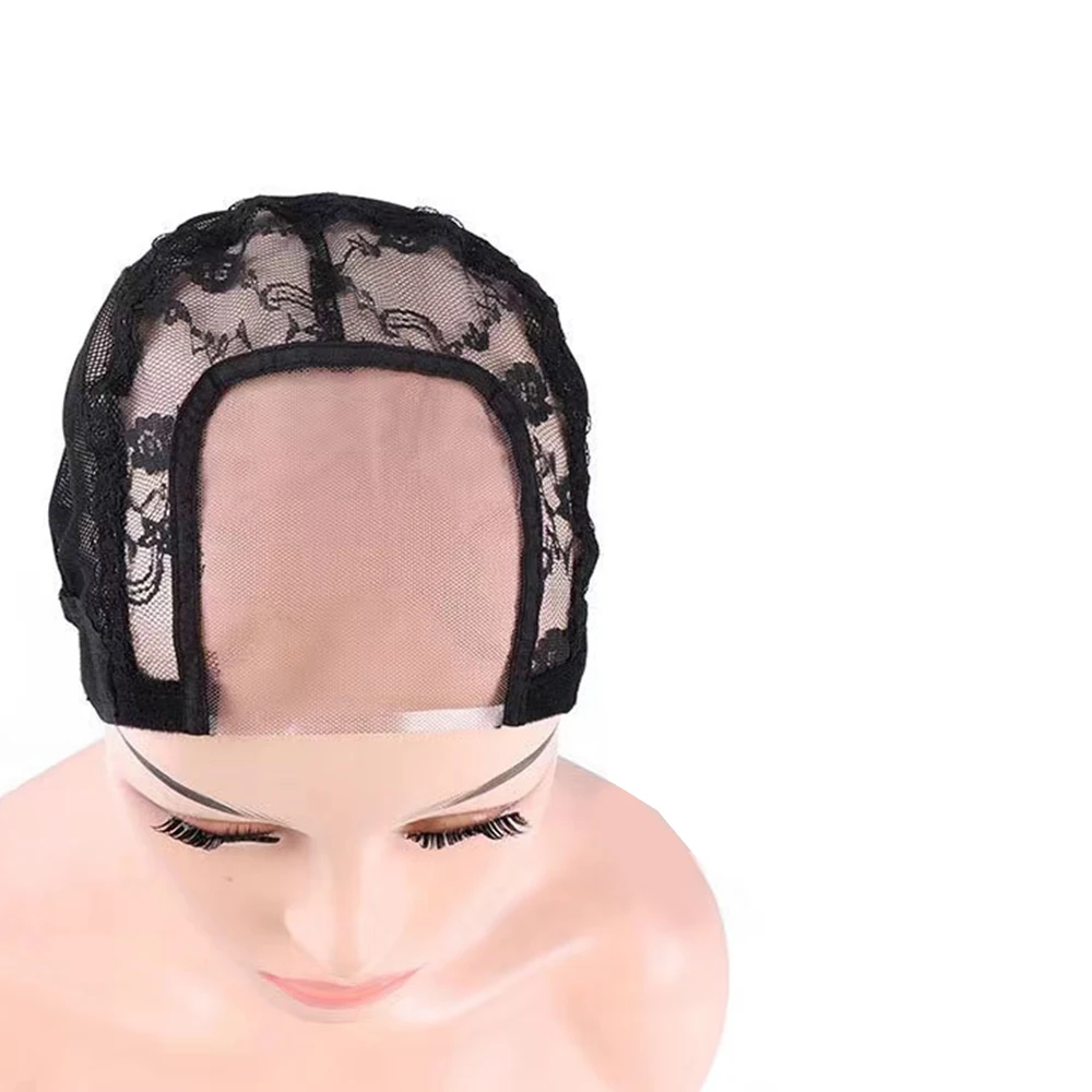 Cuffia per parrucca in pizzo HD con parte a U nera da 4x4 pollici con cinturino regolabile per parrucca fai-da-te che realizza cappellini per tessitura con retina per capelli