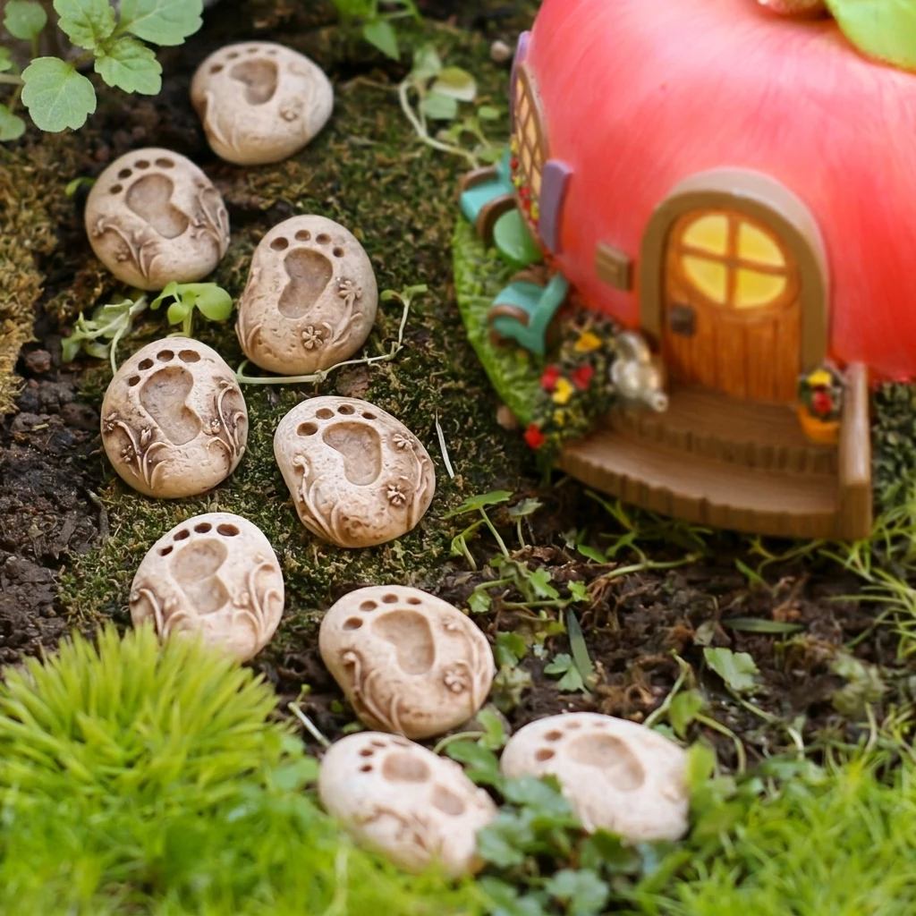 Resin Footprint Decor Set of 20 for Outdoor Garden Lawn Pot Decoration with Natural Texture UV Resistant