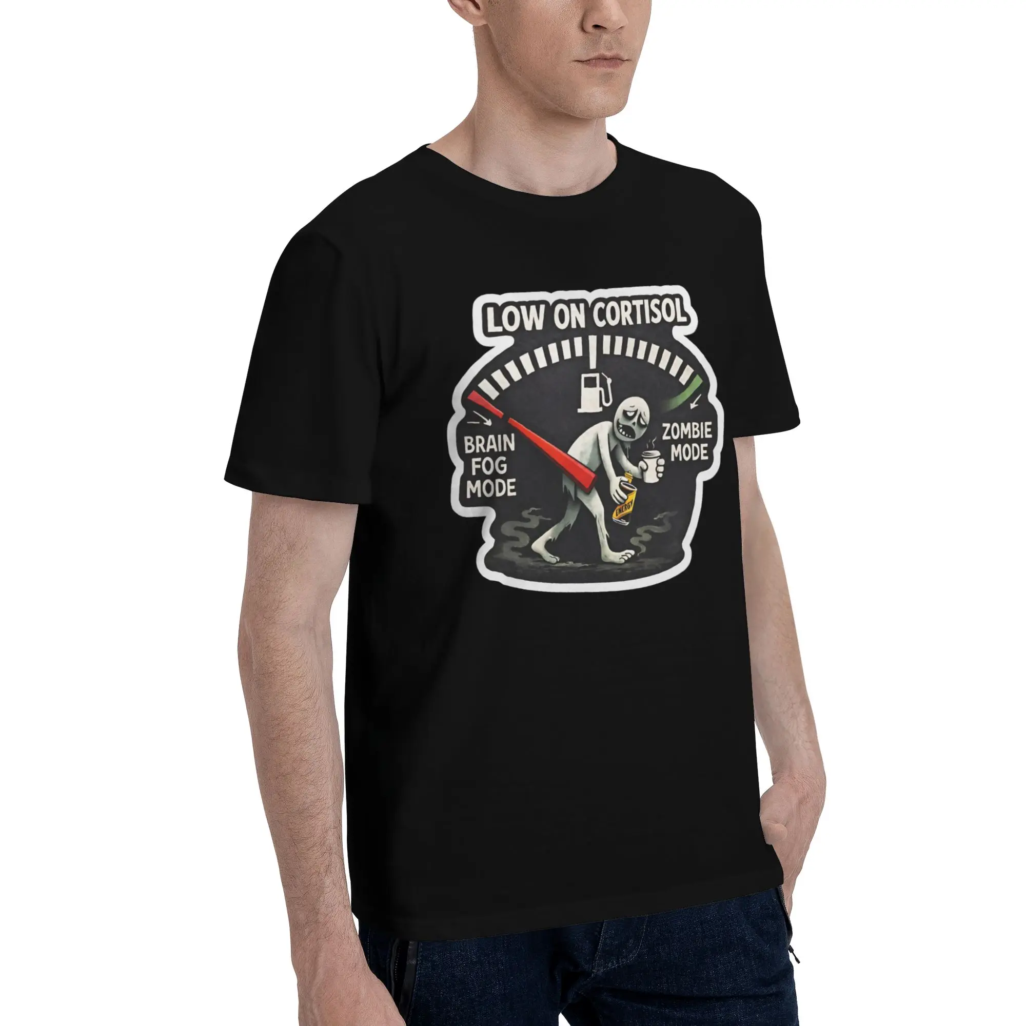 Low Cortisol Level  Brain Fog Minimalist Line Art Sticker Funny 100% Cotton T-Shirt  Tops Tees For Men