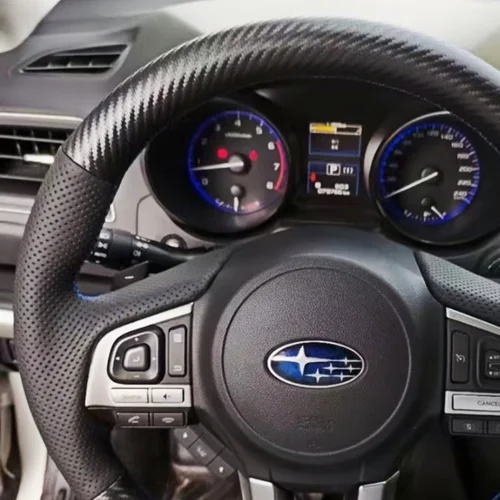 Imagen 2 del producto Personalización de protector para volante de coche cosido a mano cuero de fibra de carbono genuino para Subaru Legacy Outback XV Forester 2015 2016