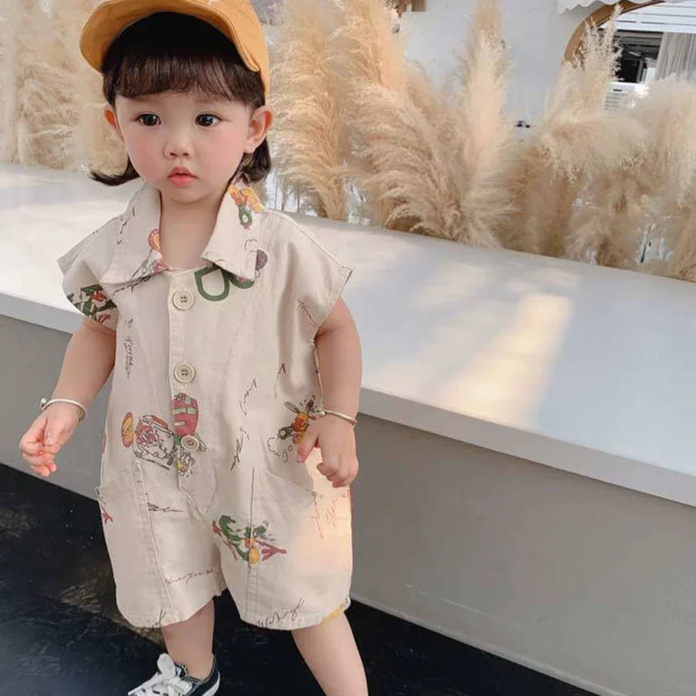 

Summer New Baby Rompers Button Jumpsuit Cotton Toddler Outwear Kids Jumpsuits Boys Girls Bodysuits One Piece Outfits