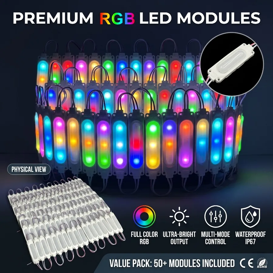 12V RGB Colorful Flowing Multicolour Led Modules 20PCS/Lot COB Light Backlight Shop Banner Waterproof Car Decorative Ad Lights