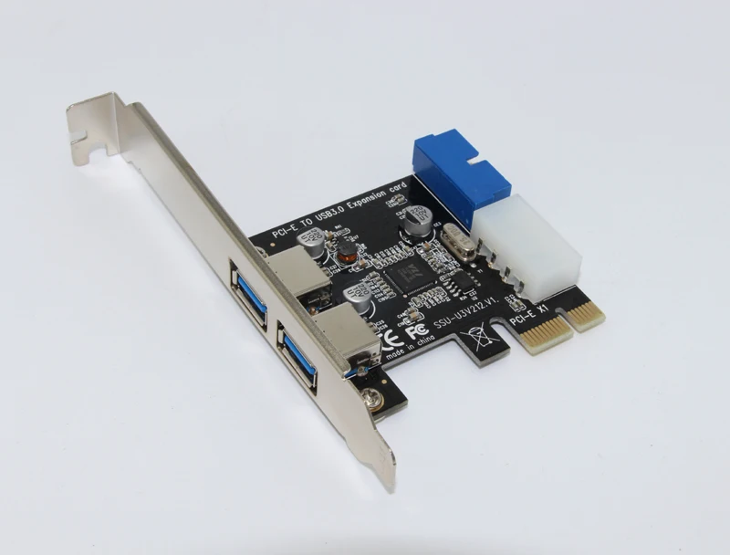 New USB 3.0 PCI-E Expansion Card Adapter External 2 Port USB3.0 Hub Internal 19pin Header PCI-E Card 4pin IDE Power Connector