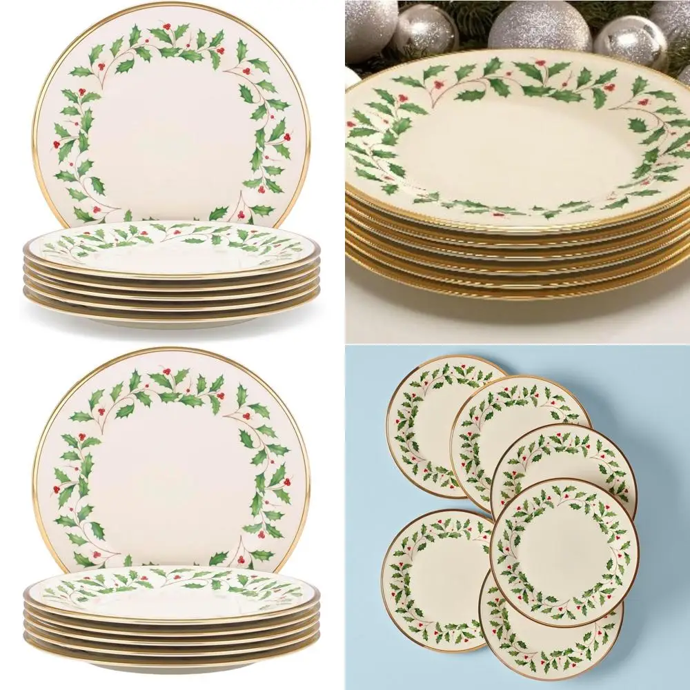 

Набор праздничной посуды из 6 предметов, сервиз на 6 человек, фарфор, можно мыть в посудомоечной машине, красный и зеленый, идеально подходит для рождественских встреч