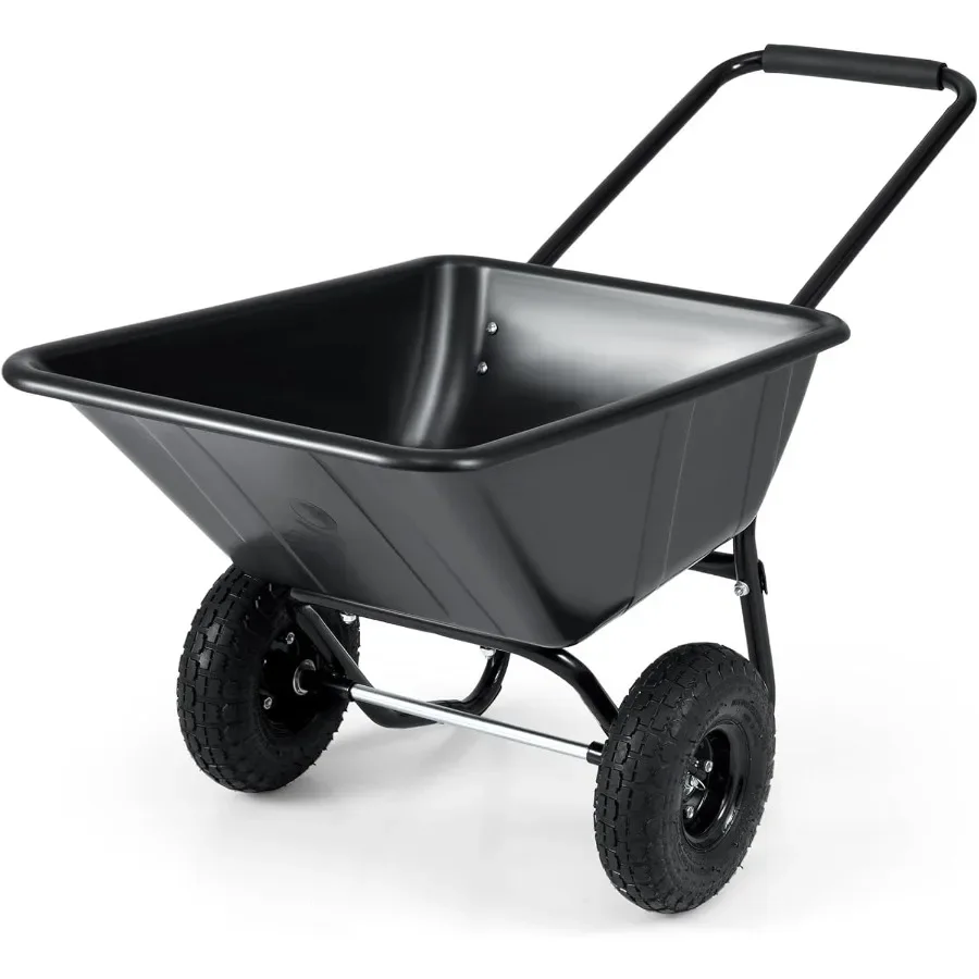 

2 Wheel Wheelbarrow 330 LBS Utility Garden Cart with 10 Pneumatic Tires and Handle 21 Gal Volume Yard Dump Cart Wheel Barrow He