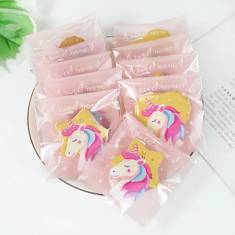 200/100Pcs Cookies Candy Packaging Bags for Girls Birthday Party Cartoon Unicorn Gift Bag Unicorn Theme Party Decorations