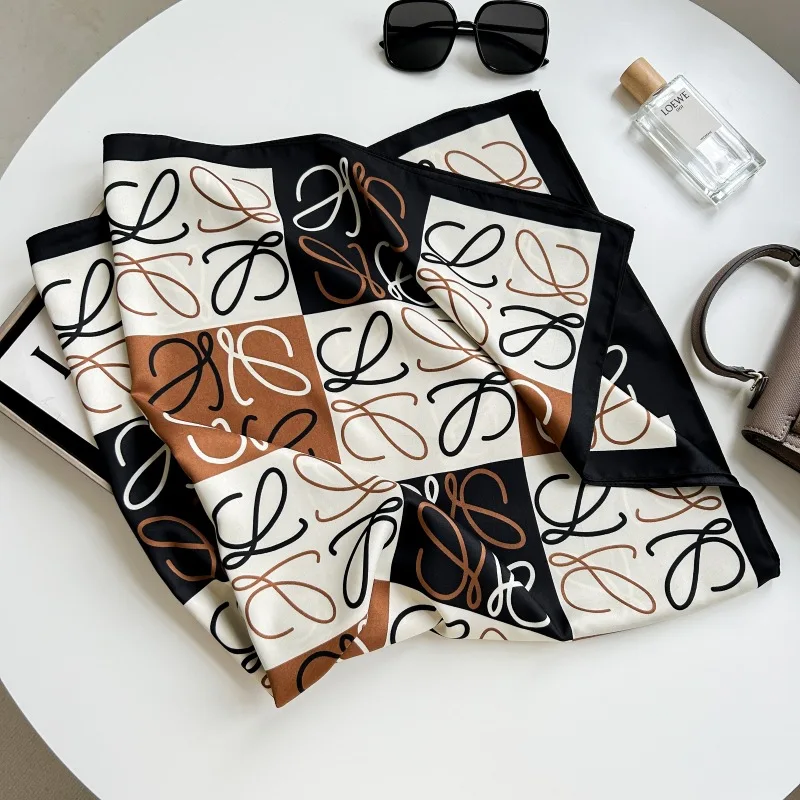 

Elegant simulation silk scarf for women Korean style geometric print large square scarf luxurious texture fit for all seasons