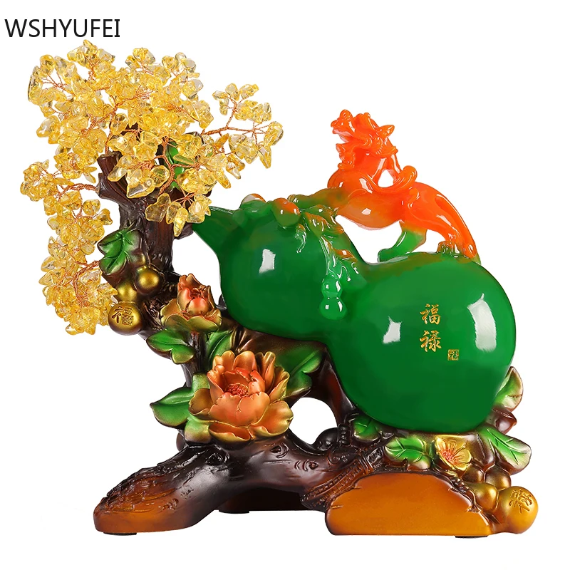 

Lucky Fortune Gourd Home Decoration Living Room Wine Cabinet Feng Shui Ornaments Office Desktop Resin Decor Accessories