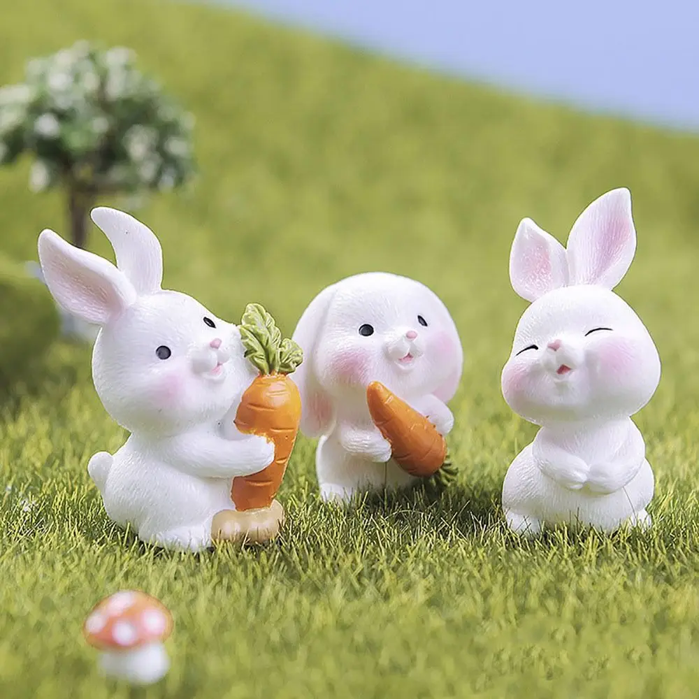 Cartoon Miniature Rabbit Figurine Mini Micro Landscape Miniature Resin Hare Easter DIY Accessories Carrot Bunny Statue