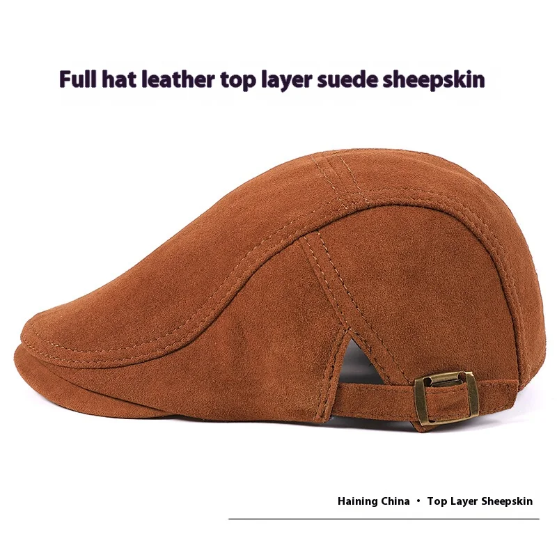 Unisex Sheepskin Suede Beret Duckbill Driver Hat - Women's Influencer Japanese British Painter Cap Fashion Newsboy Hat for Men