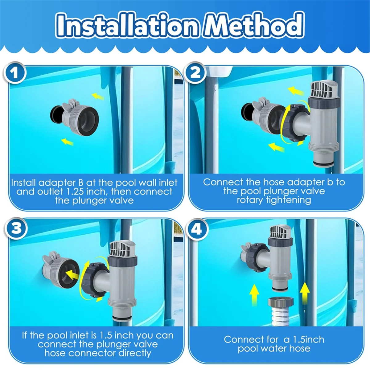 NEW 2 Pcs Pool Plunger Valve and 1.25 Inch to 1.5 Inch Type B Hose Adapter Compatible for Pool Replacement Parts