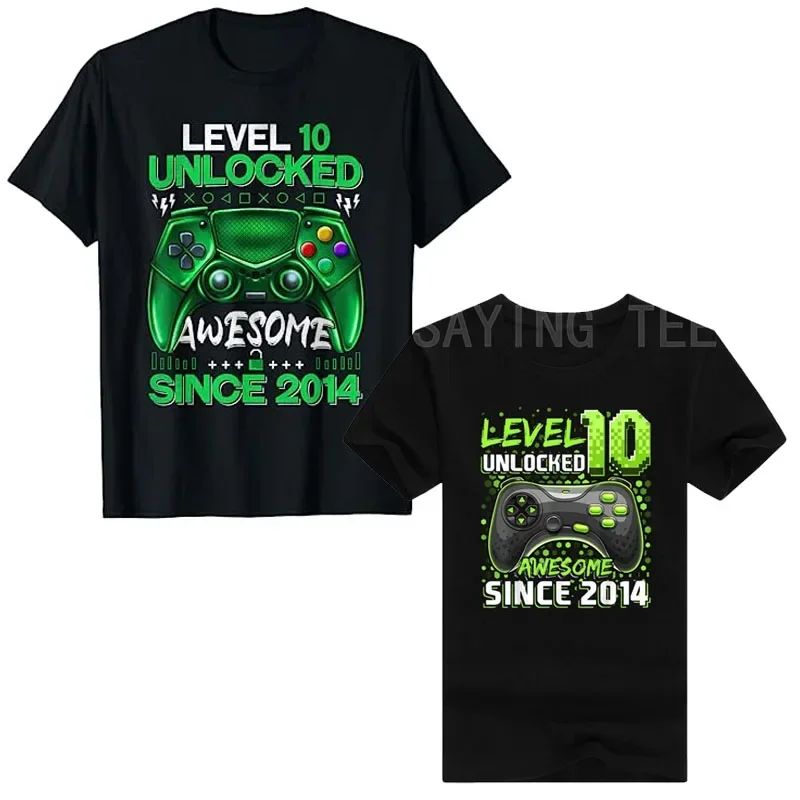 

Level 10 Unlocked Awesome Since 2014 10th Birthday Boy Gamer T-Shirt Funny Boys Fashion Born In 2014 Tee Top Vide Game Sons Gift