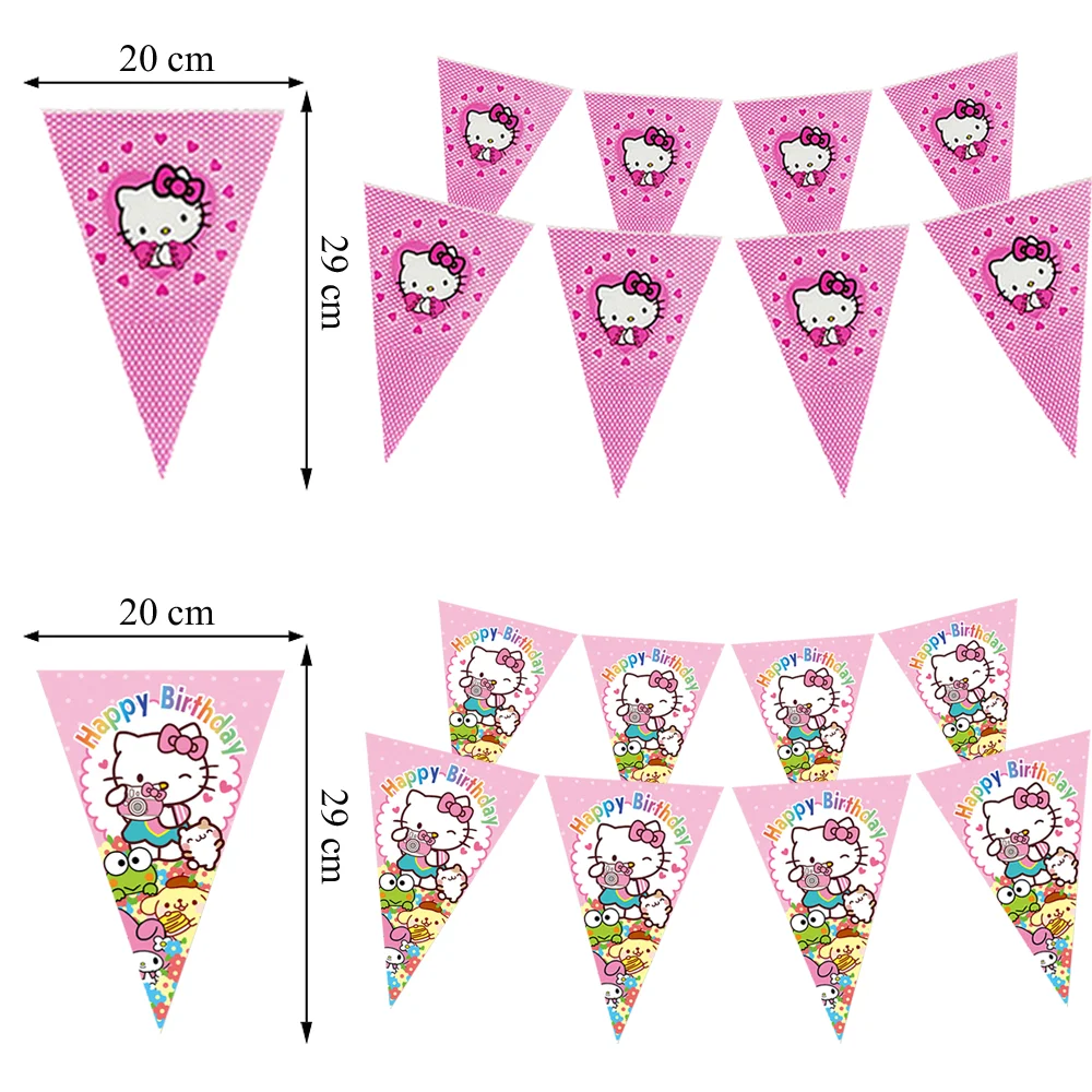 Guirnaldas de Hello Kitty para decoración de fiestas, 10 banderas de piezas, banderines para cumpleaños, Baby Shower, boda