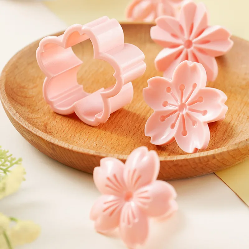 5pcs/set Sakura Cookies Mold Cherry Blossom Pink Biscuit Fondant Mold Cranberry Cookies Flower Shape Press Flower Baking Cutters