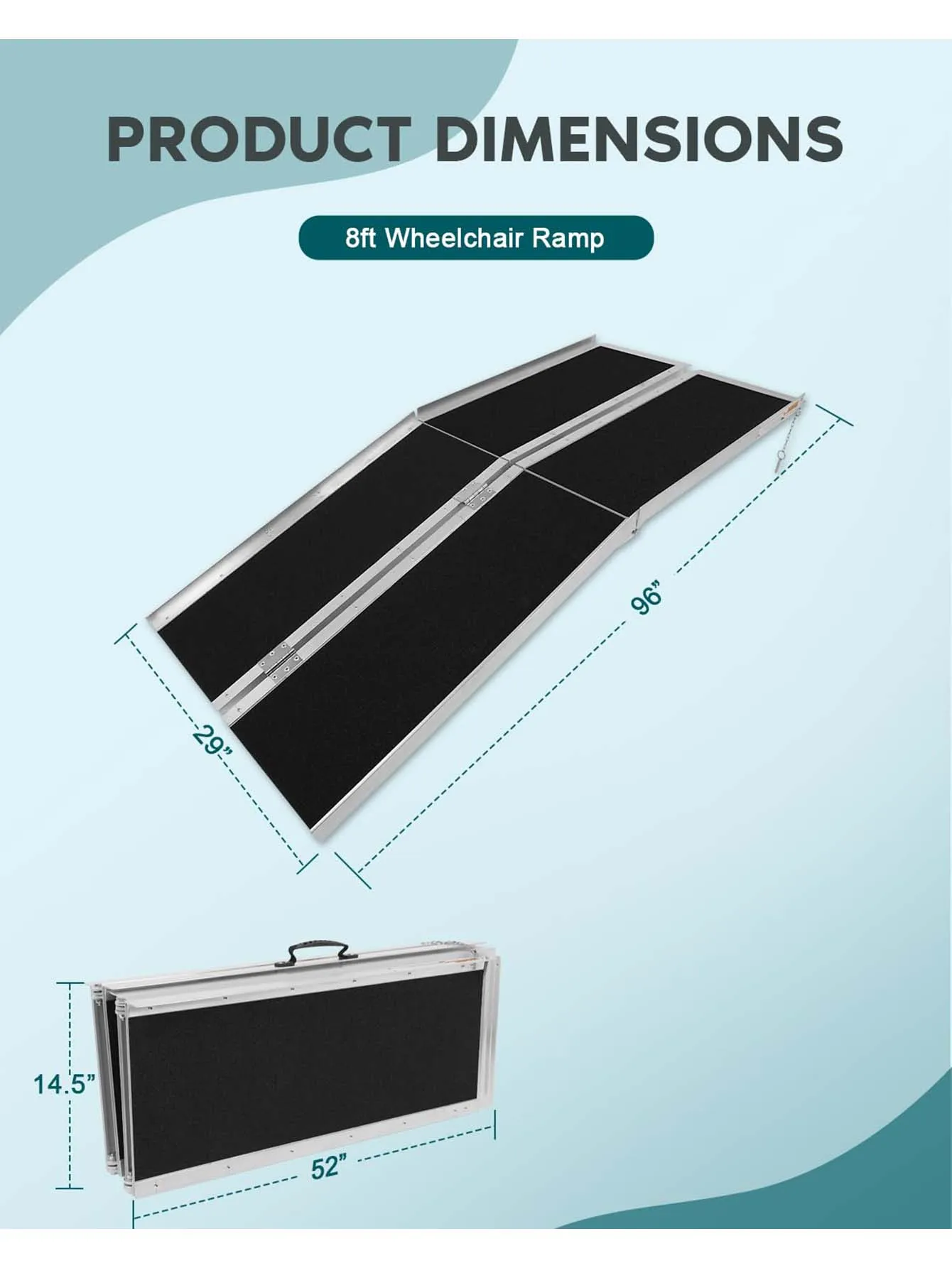 Multifold Wheelchair Ramp 8ft Non Skid Threshold Ramp Aluminum Foldable Mobility Scooter Ramp Folding Handicap Ramp For Steps image 5
