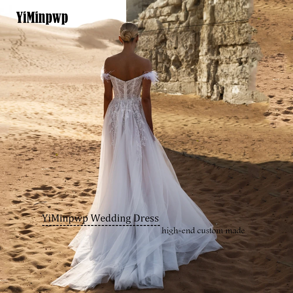 Vestidos de novia bohemios con hombros descubiertos, escote en forma de corazón con cuentas y abertura lateral, vestidos de novia de playa personalizados