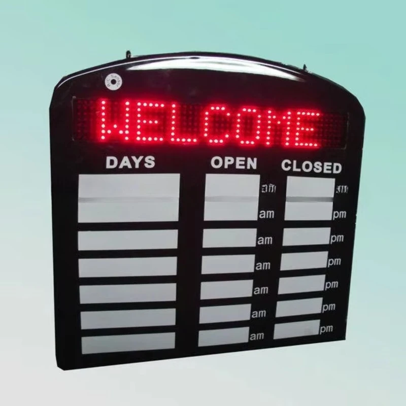 Programmable open LED welcome sign with remote control for business hours