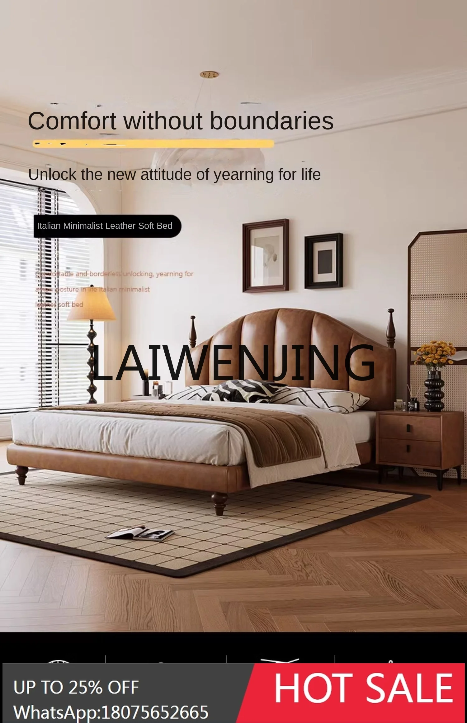 Retro Leather Bed Antique Style Oil Wax Light Luxury Master Bedroom First Layer Cowhide Double Storage Leather Bed